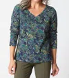 Habitat Cozy Rib Paisley Easy V-neck Tee In Mulberry In Blue