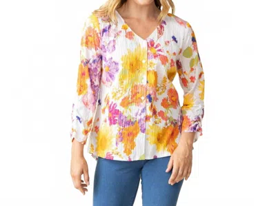 Habitat Crinkle Cotton Sunflower V-neck Top In Multi