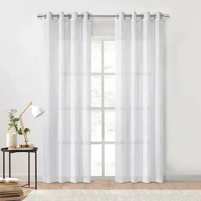Habitat Diamante Grommet Top Embroidered Sheer Single Curtain Panel In White