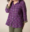 Habitat Double Faced Windowpane Pieced Button Front Shirt In Plum In Pink