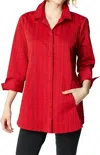 Habitat East Side Stripes Hidden Placket Shirt In Ruby In Red