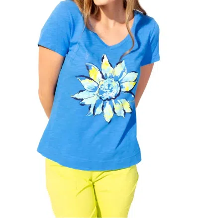Habitat Escape Peruvian Cotton Sunflower V-neck Tee In Riviera In Blue