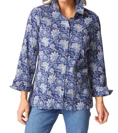 Habitat Floral Blocked Shaped Shirt In Ink In Blue