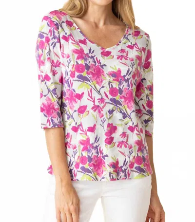 Habitat Floral Easy V Neck Tee In Berry In Pink