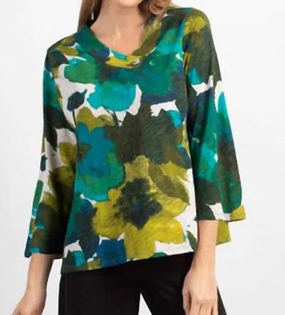 Habitat Floral V-neck Cotton Pullover In Teal In Blue