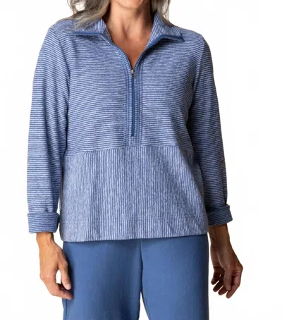Habitat Half Zip Long Sleeve Striped Top In Marine In Blue