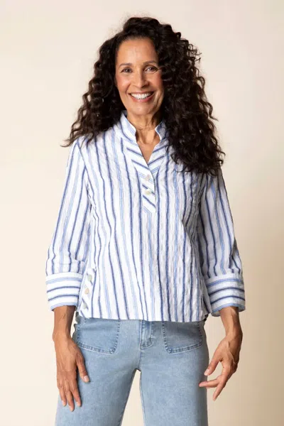Habitat Hampton Stripe Vineyard Button Down Shirt In Sky In Blue