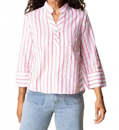 Habitat Hampton Stripe Vineyard Shirt Top In Coral In Pink