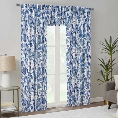 Habitat Jacobean Rod Pocket Back Tab Light-filtering Single Curtain Panel In Blue