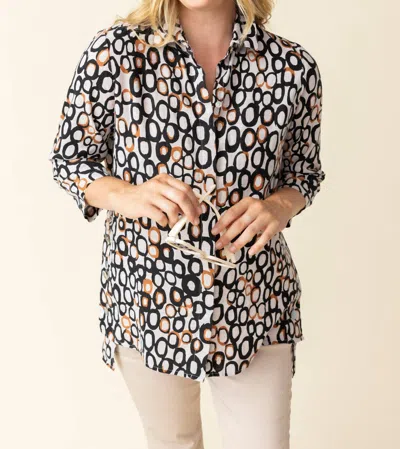 Habitat Linen Circle Hidden Placket Big Shirt In Oatmeal In Black