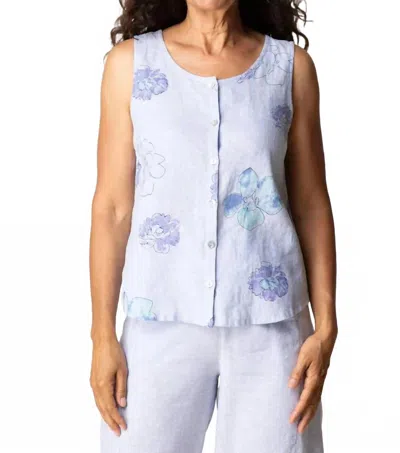 Habitat Linen Floral Pleat Back Tank Top In Cornflower In Blue