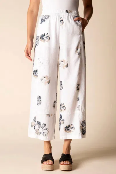 Habitat Linen Floral Seamed Crop Pant In White