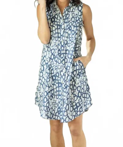 Habitat Linen Inner Circle Pocket Dress In White In Blue
