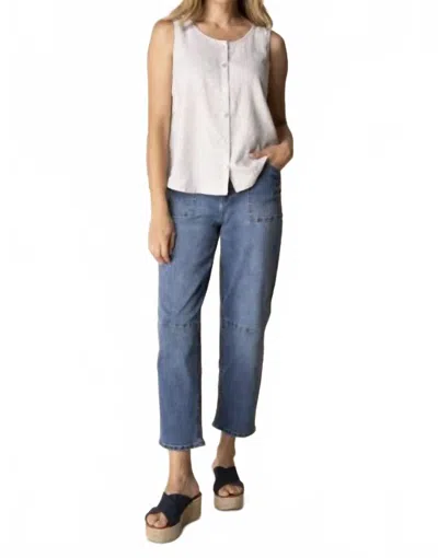 Habitat Linen Pleat Back Button Tank Top In Oatmeal In White