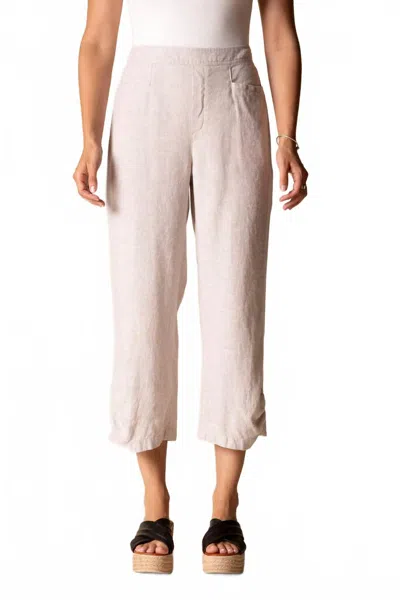 Habitat Linen Pleat Button Capri Pants In Oatmeal In White