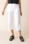 Habitat Linen Pleat Button Capri Pants In White In White
