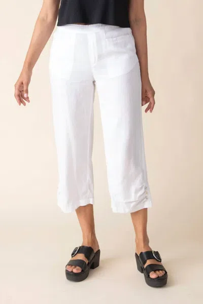 Habitat Linen Pleat Button Capri Pants In White