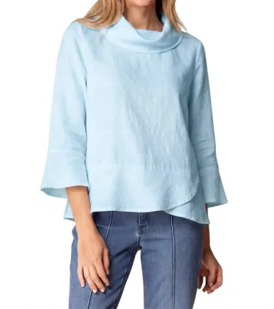 Habitat Linen Solid Overlay Flounce Cowl Neck Top In Topaz In Blue