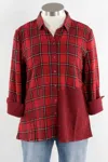 Habitat Mixed-up Shaped Plaid Shirt Top In Scarlet In Red