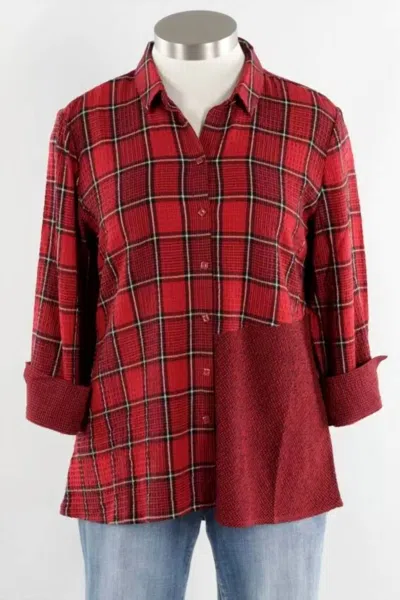 Habitat Mixed-up Shaped Plaid Shirt Top In Scarlet In Red