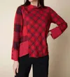 Habitat Plaid Asymmetrical Button Cuff Top In Apple In Multi