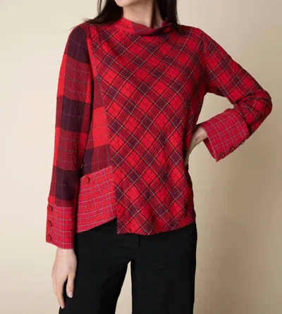Habitat Plaid Asymmetrical Button Cuff Top In Apple In Multi