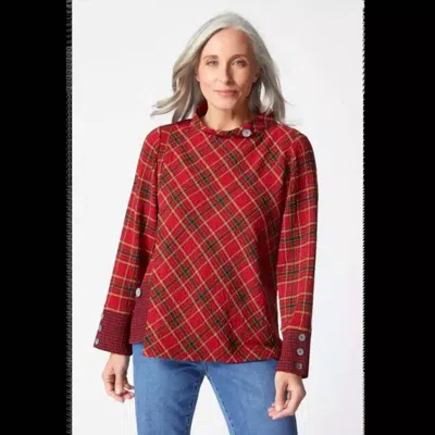 Habitat Plaid Buttoned Cuff Top In Garnet In Multi