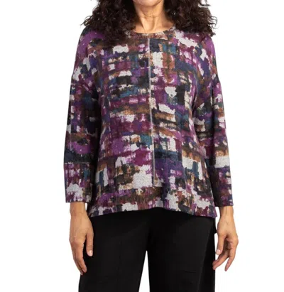 Habitat Rib Trim 3/4 Sleeve Boxy Crew Sweater In Damson In Multi