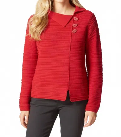 Habitat Ribbed Knit Button Detail Front Slit Top In Ruby In Red