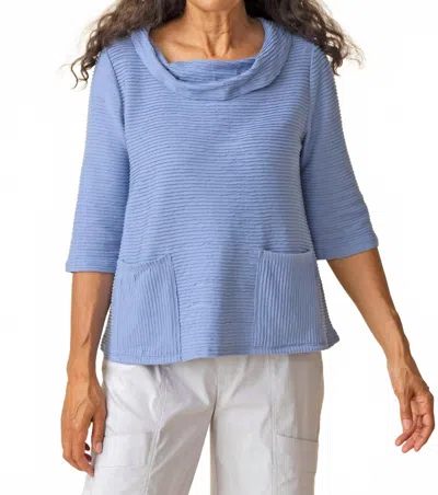 Habitat Ripple Effect Drape Neck Top In Rain In Blue