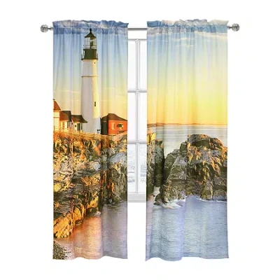 Habitat Scenic Lighthouse Rod Pocket Light-filtering Set Of 2 Curtain Panel In Multi