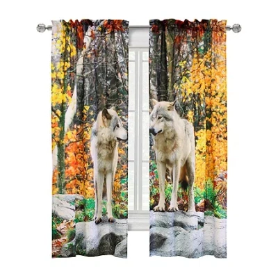 Habitat Scenic Wolves Rod Pocket Light-filtering Set Of 2 Curtain Panel In Multi