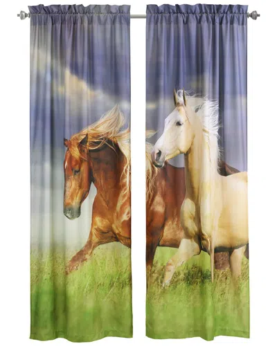 Habitat Set Of 2 Photo Real Horses Light-filtering Pole Top 37x84 Curtain Panels In Multi