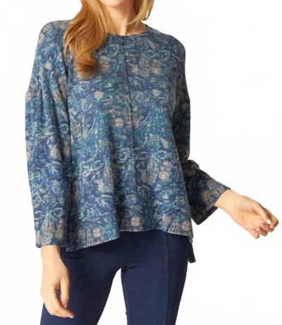 Habitat Soft Fleece Print Boxy Crewneck Top In Ink In Blue