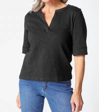 Habitat Split Neck Elbow Sleeve Tee In Black