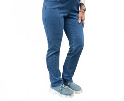 Habitat Stonewash City Knit Seamed Pocket Straight Leg Pants In Light Wash Denim In Blue