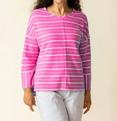 Habitat Terry Striped Boxy Crew Top In Berry