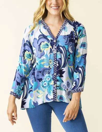 Habitat Vintage Mixed Print Mandarin Collar In Indigo In Blue