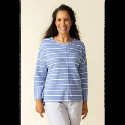 Habitat Weekend Terry Striped Boxy Crew Neck Pullover In Rain In Blue