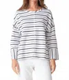 Habitat Weekend Terry Striped Boxy Crew Neck Pullover Top In White In White