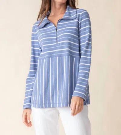 Habitat Weekend Terry Striped Quarter Zip Top In Rain In Multi
