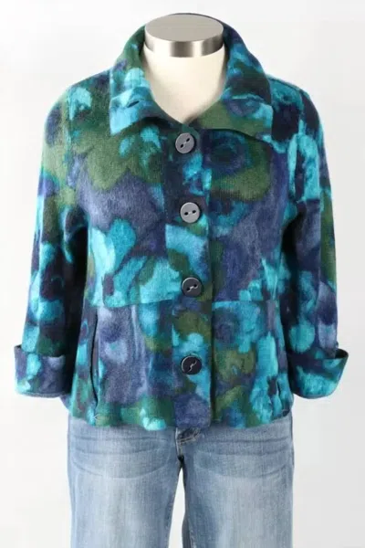Habitat Abstract Floral Cowl Neck Top In Blue