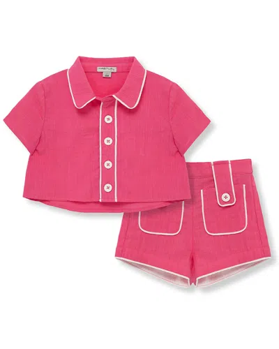 Habitual Kids' 2pc Piped Short Set In Pink