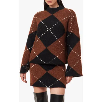 Habitual Argyle Mock Neck Sweater In Brown
