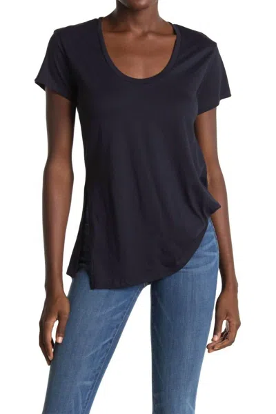 Habitual Asymmetrical Hem Tencel Tuck Cotton Shirt In Navy Blue