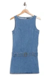 Habitual Belted Denim Minidress In Blue