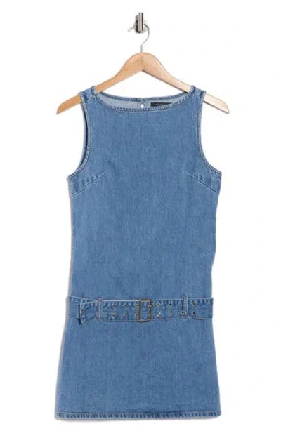 Habitual Belted Denim Minidress In Blue