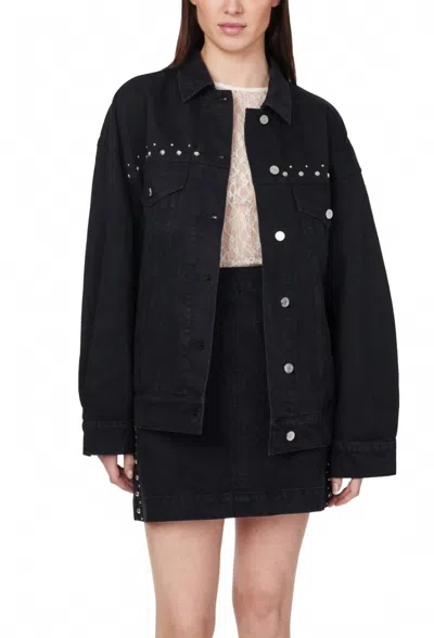 Habitual Boyfriend Studded Trucker Jacket In Black