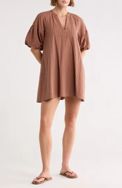 Habitual Bubble Sleeve Shift Minidress In Brown