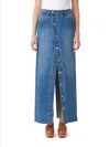 Habitual Asymmetric Button-up Denim Maxi Skirt In Blue